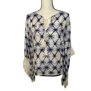 Lavender Brown Boho Fringe Poncho Style V-Neck Top Size S